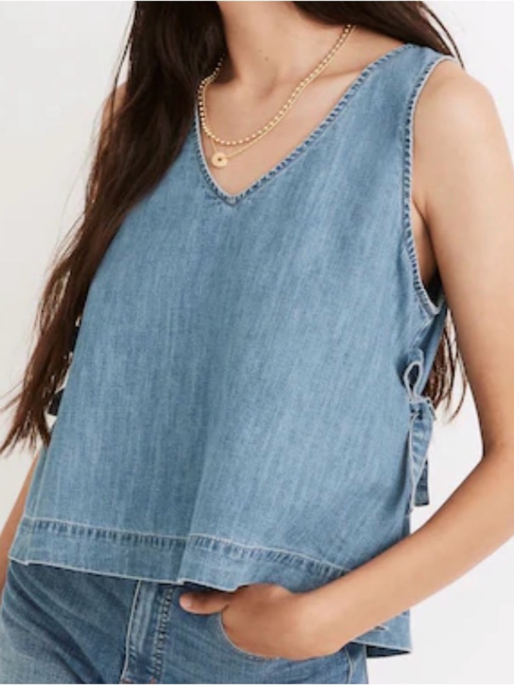 Madewell Denim V-Neck Sleeveless Tank with Side Ties